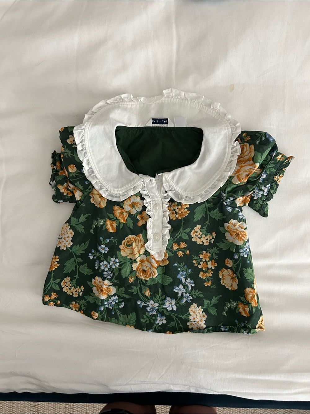 Janie and Jack Green Floral Puff-Sleeve Top with Yellow Roses